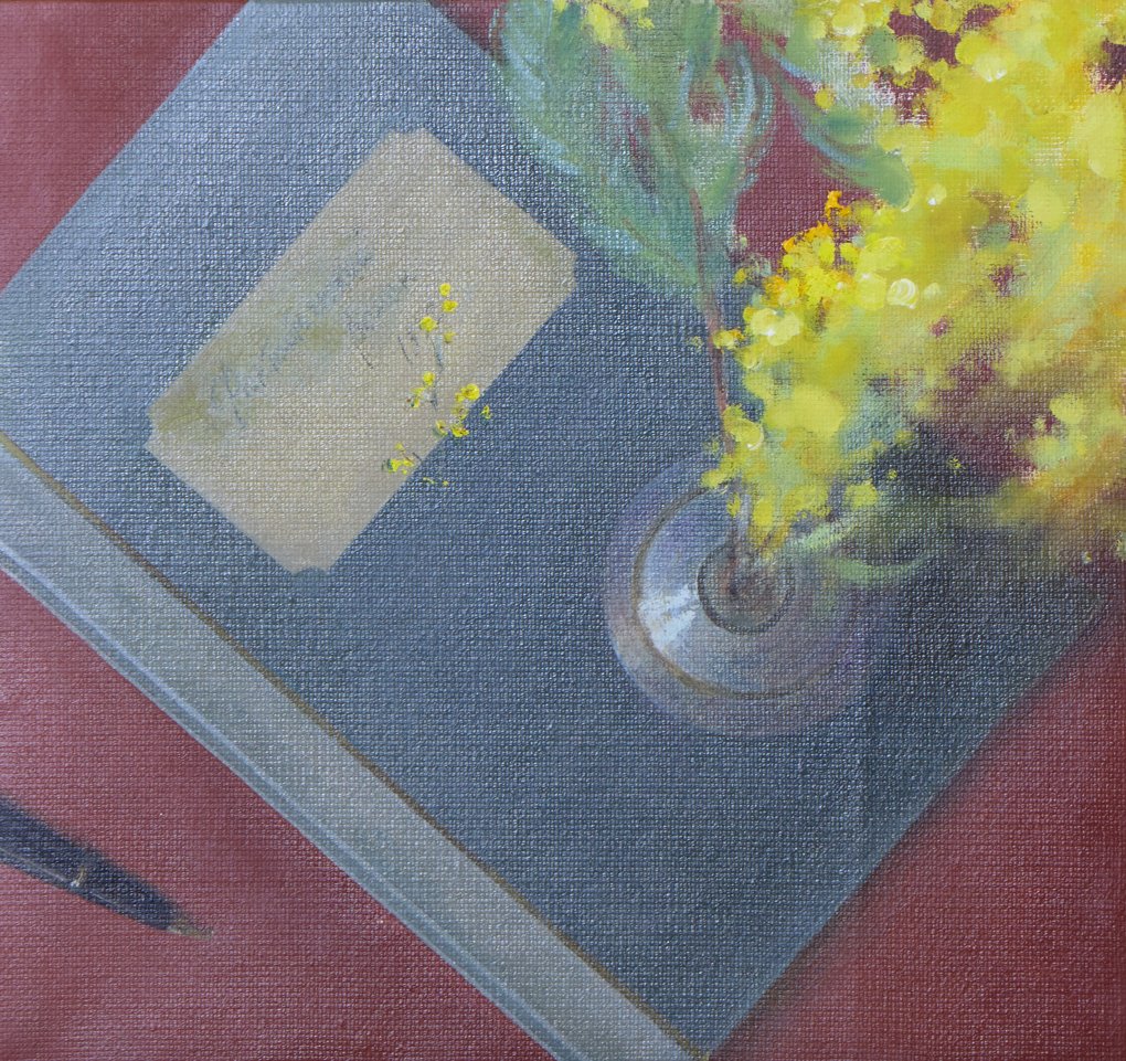 Still Life with Notebook and Mimosa
