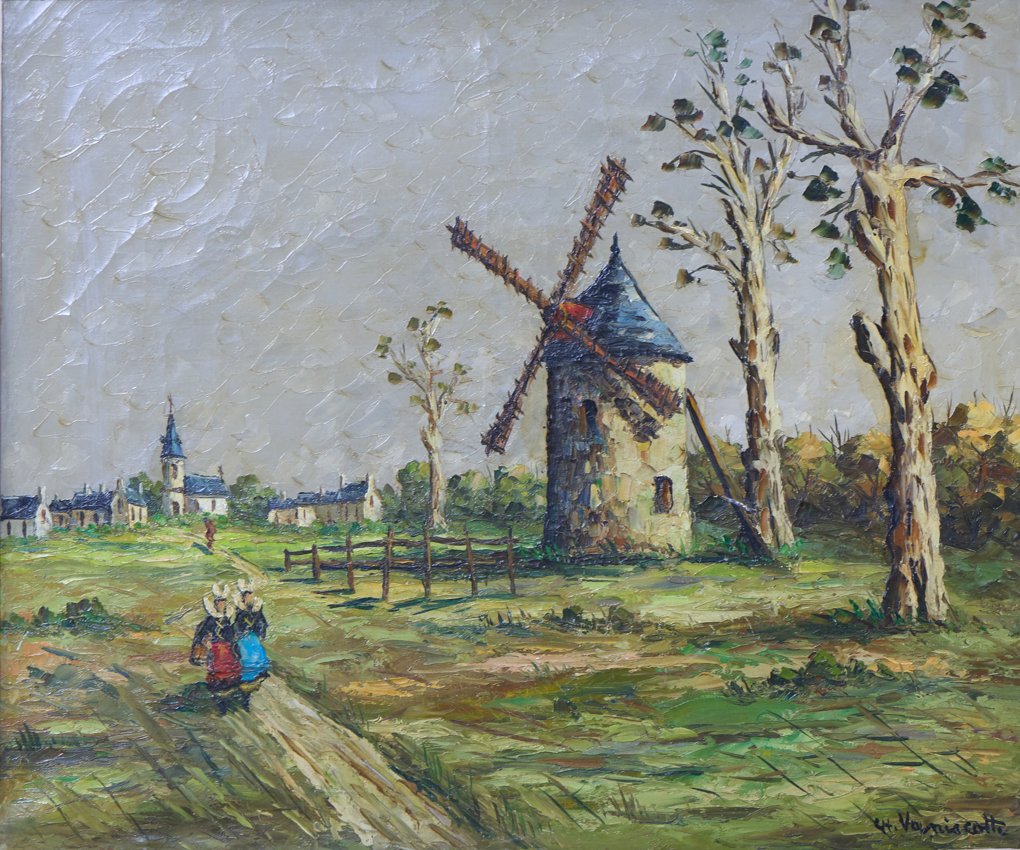 Ветряная мельница у деревни